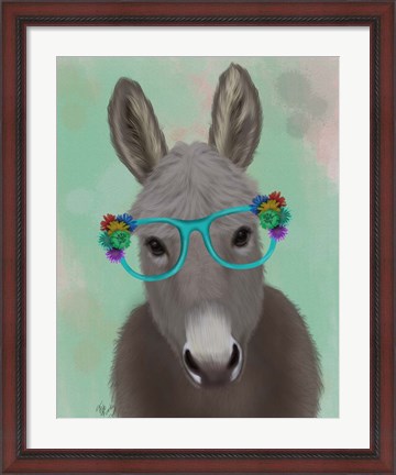 Framed Donkey Turquoise Flower Glasses Print