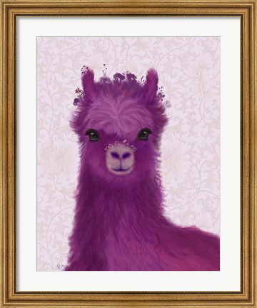 Framed Llama Purple Meadow Flowers Print