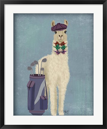 Framed Llama Golfing Print