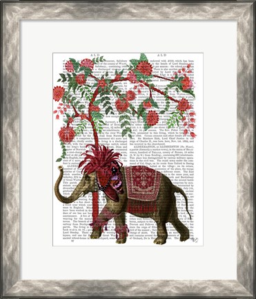 Framed Niraj Elephant, Red Tree Print
