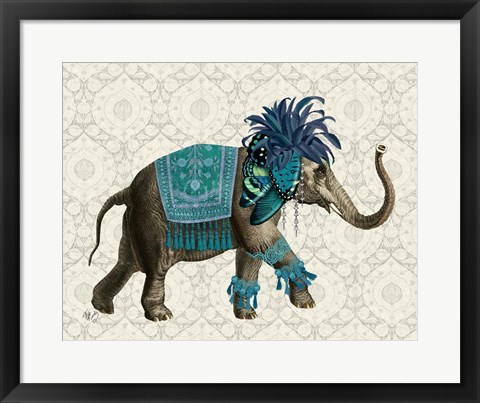 Framed Niraj Elephant, Blue Print