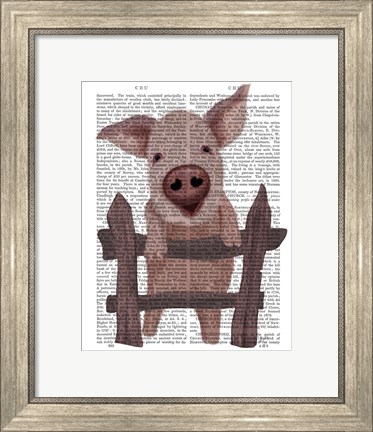 Framed Pig On Fence Book Print Print