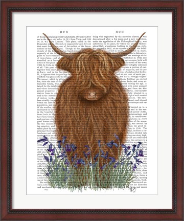 Framed Highland Cow, Bluebell Book Print Print