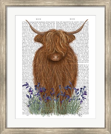 Framed Highland Cow, Bluebell Book Print Print