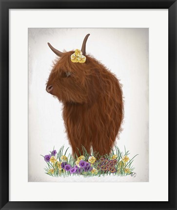 Framed Highland Cow, Pansy Print