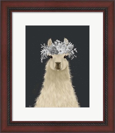 Framed Llama White Flowers Print