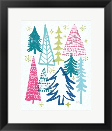 Framed Merry Christmastime Trees Bright Print
