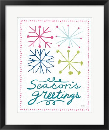 Framed Merry Christmastime Snow Flake Bright Print