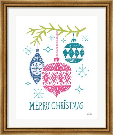 Framed Merry Christmastime Ornament Bright Print