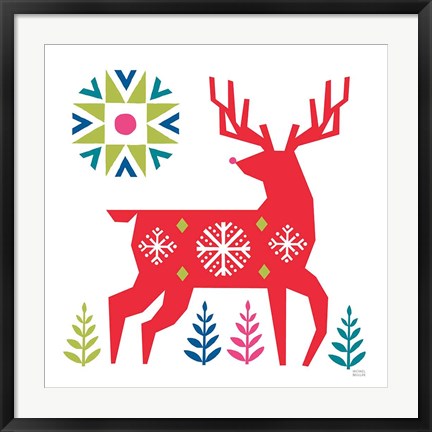 Framed Geometric Holiday Reindeer I Bright Print
