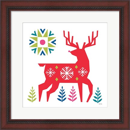 Framed Geometric Holiday Reindeer I Bright Print