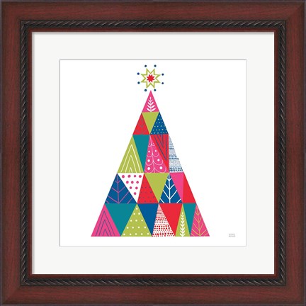 Framed Geometric Holiday Trees I Bright Print