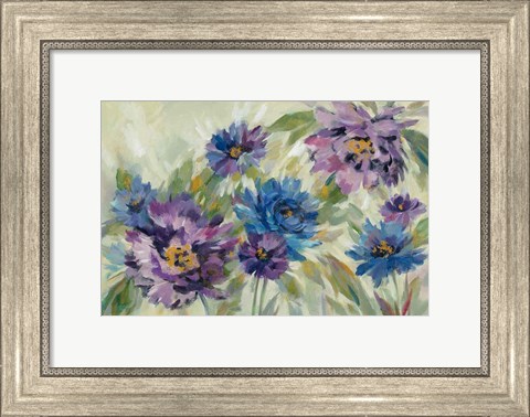 Framed Bold Blue and Lavender Flowers Print