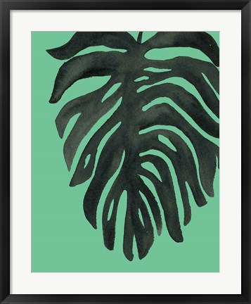 Framed Tropical Palm II BW Green Print