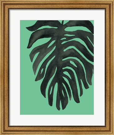 Framed Tropical Palm II BW Green Print