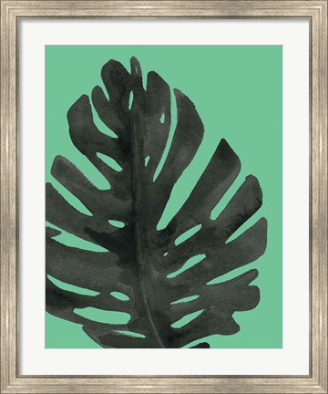 Framed Tropical Palm I BW Green Print