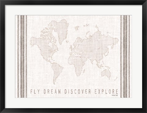 Framed Fly, Dream, Discover, Explore Map Print
