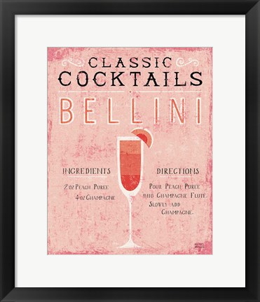 Framed Classic Cocktails Bellini Pink Print