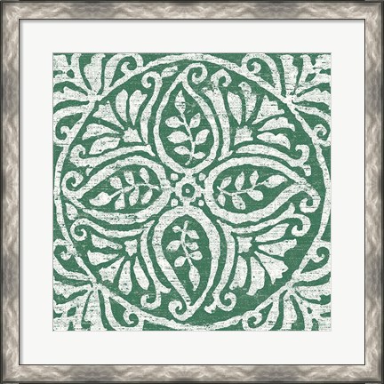 Framed Amadora Dark Green Tile IV Print