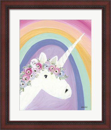 Framed Floral Unicorn I Print