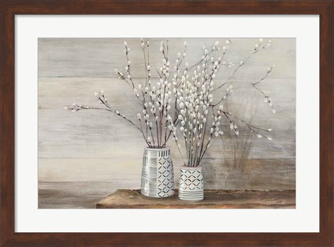 Framed Pussy Willow Still Life with Designs Print