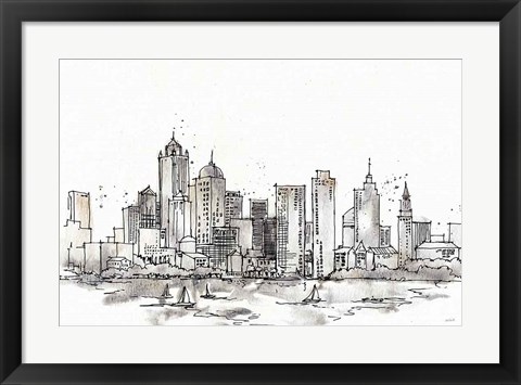 Framed Skyline Sketches III No Words Flowers Print