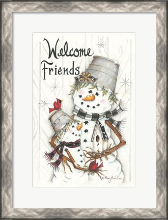 Framed Welcome Friends Snowmen Print