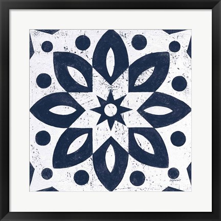 Framed Blue and White Tile I Print