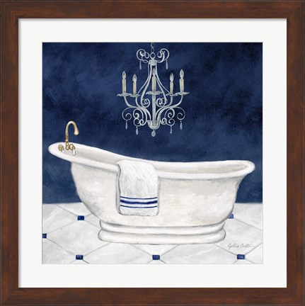 Framed Navy Blue Bath I Print