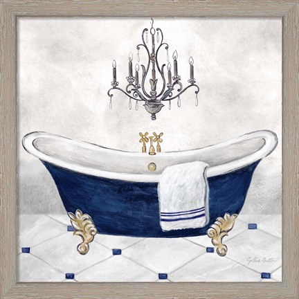 Framed Navy Blue Bath II Print