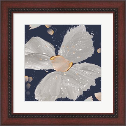 Framed Contemporary Floral Gray on Blue Print