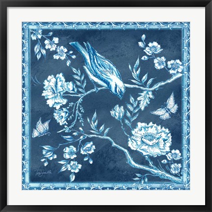 Framed Chinoiserie Tile Blue I Print