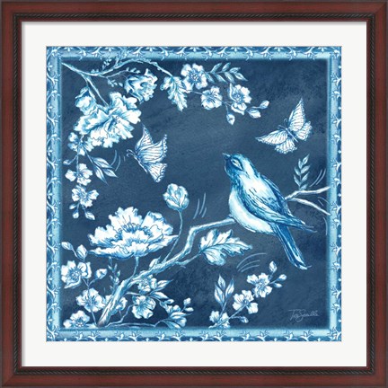 Framed Chinoiserie Tile Blue II Print