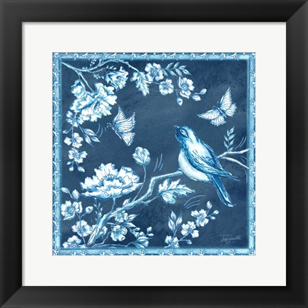 Framed Chinoiserie Tile Blue II Print