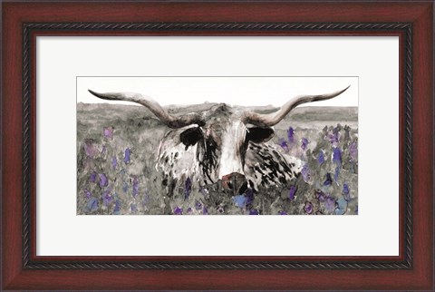 Framed Longhorn in Flower Field Print