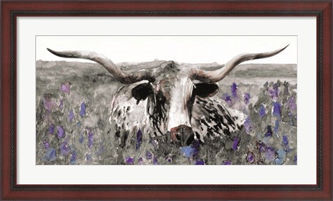 Framed Longhorn in Flower Field Print