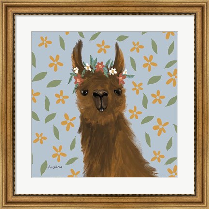 Framed Delightful Alpacas II Floral Crop Print