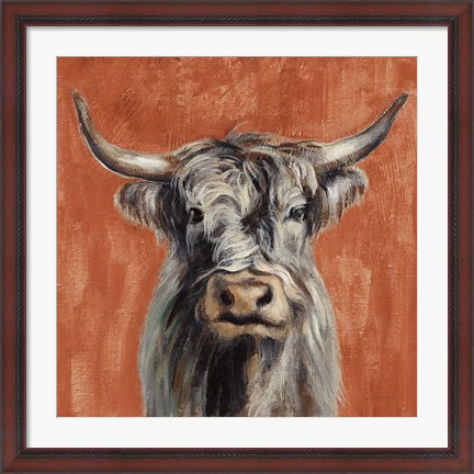 Framed Highland Cow on Terracotta Print