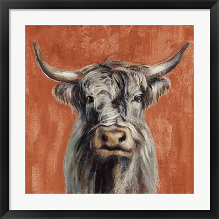 Framed Highland Cow on Terracotta Print