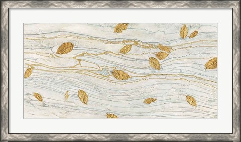 Framed Golden Fossil Leaves Print