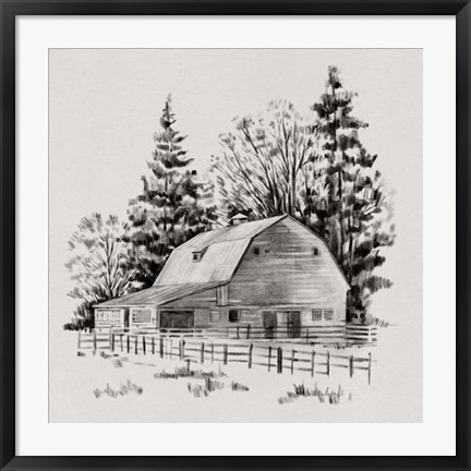 Framed Distant Barn Sketch I Print