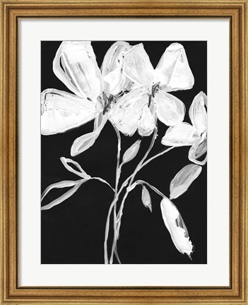 Framed White Whimsical Flowers I Print