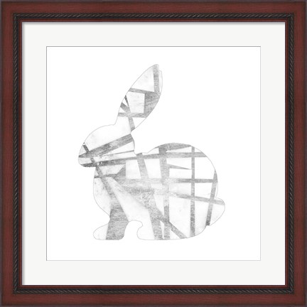 Framed Geometric Rabbit in Silver III Print