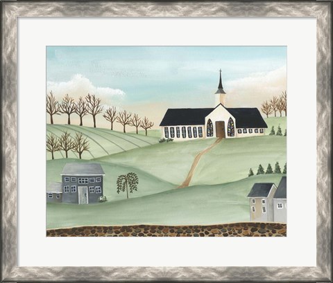 Framed Folk Church Scene II Print