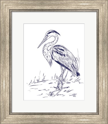 Framed Indigo Heron I Print