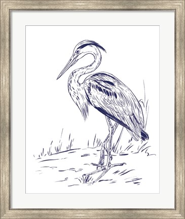 Framed Indigo Heron I Print