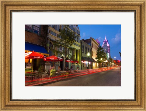 Framed Dauphin Street at Twilight, Mobile, Alabama Print