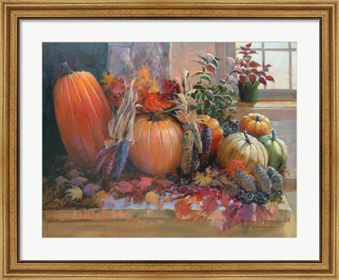 Framed Pumpkins on the Hearth Print