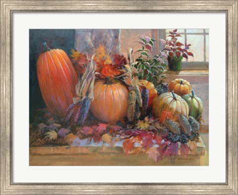 Framed Pumpkins on the Hearth Print