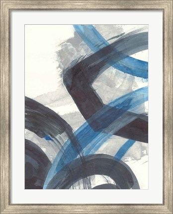 Framed Blue Brushy Abstract I Print